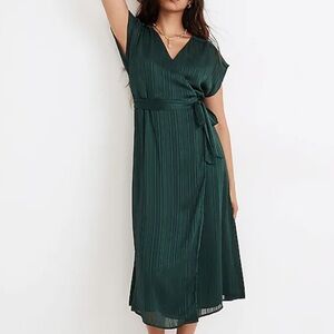 Madewell Satin Stripe Wrap Midi Dress